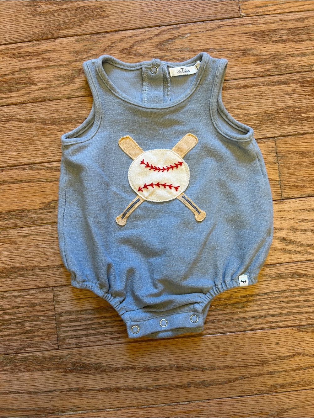 oh baby™ Blue Baseball Appliqué One-Piece for Kids